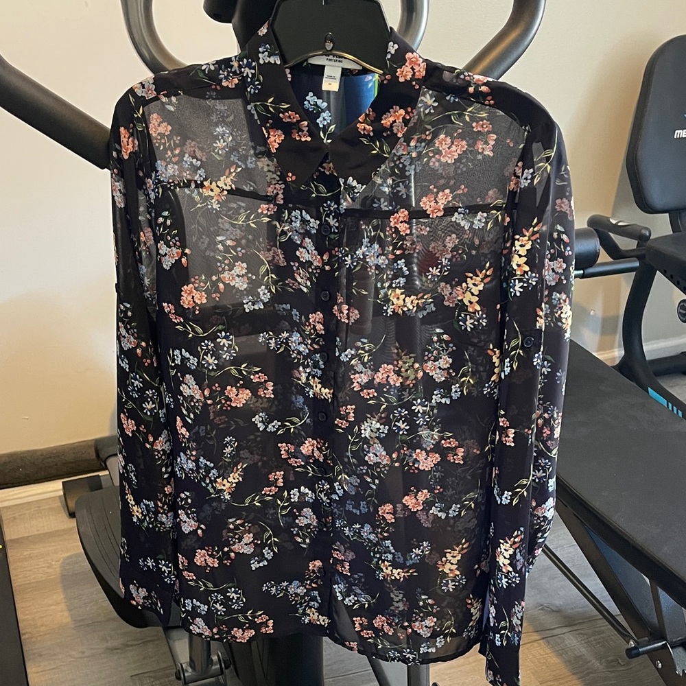 Express Blue Floral Button Down Shirt. Like New!